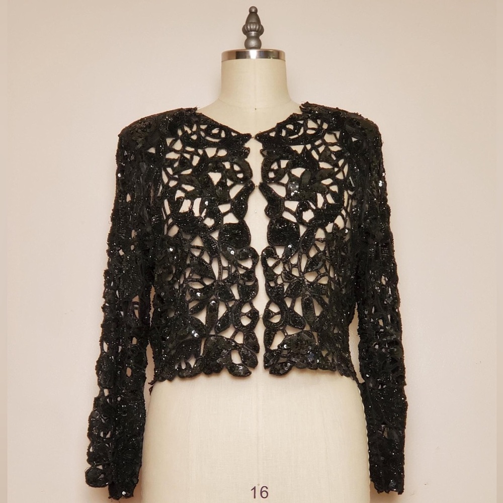 Vintage 1980s Shasta Fashions 100% Silk Sequin Jacket Sz M